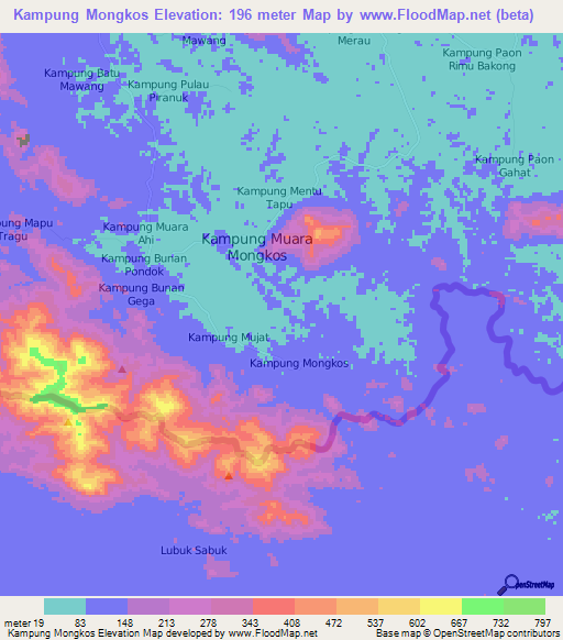 Kampung Mongkos,Malaysia Elevation Map