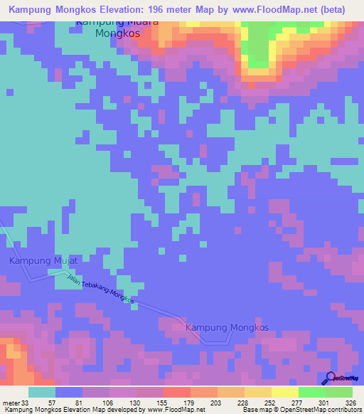 Kampung Mongkos,Malaysia Elevation Map