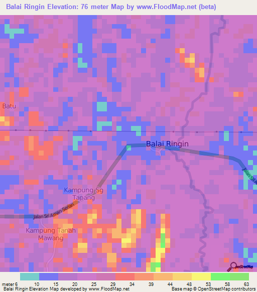 Balai Ringin,Malaysia Elevation Map