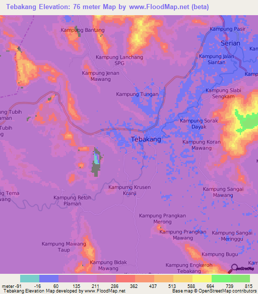 Tebakang,Malaysia Elevation Map