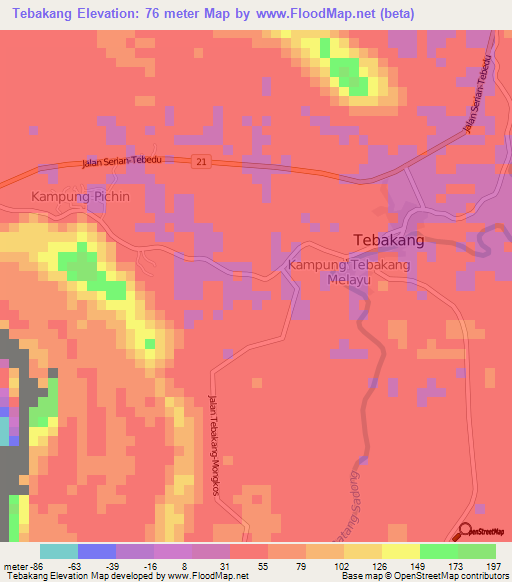 Tebakang,Malaysia Elevation Map