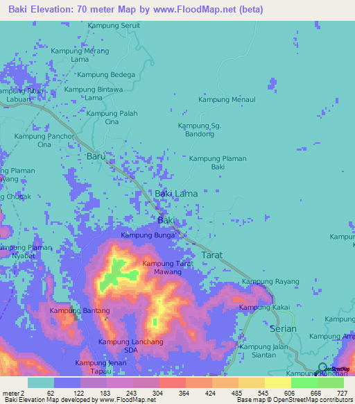 Baki,Malaysia Elevation Map