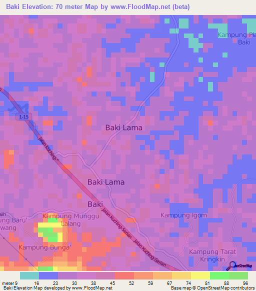 Baki,Malaysia Elevation Map