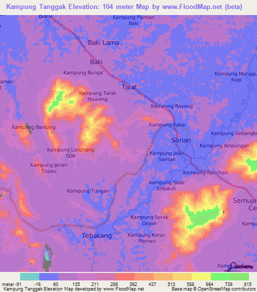 Kampung Tanggak,Malaysia Elevation Map