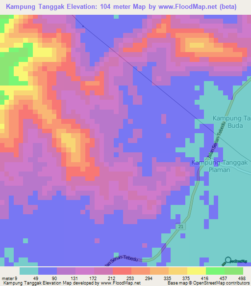 Kampung Tanggak,Malaysia Elevation Map