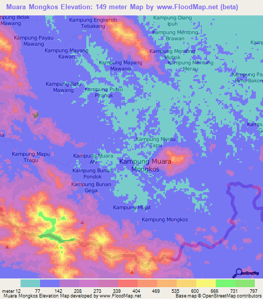 Muara Mongkos,Malaysia Elevation Map