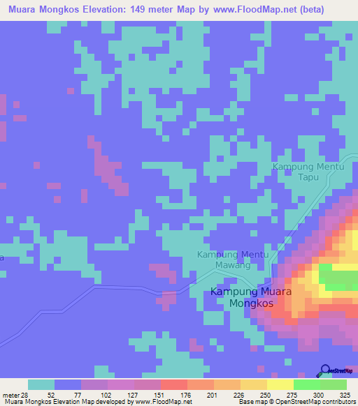 Muara Mongkos,Malaysia Elevation Map