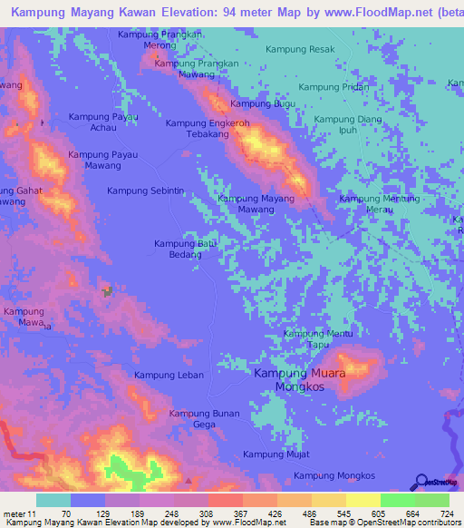 Kampung Mayang Kawan,Malaysia Elevation Map