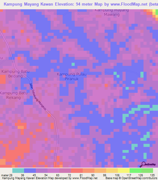 Kampung Mayang Kawan,Malaysia Elevation Map