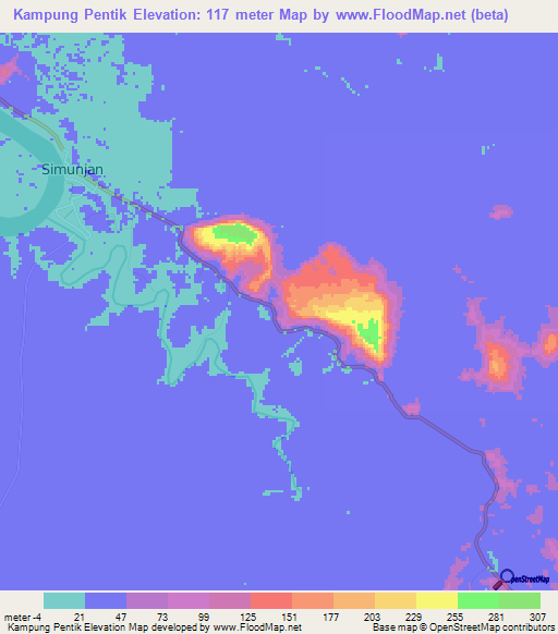 Kampung Pentik,Malaysia Elevation Map