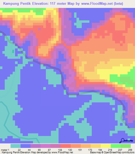 Kampung Pentik,Malaysia Elevation Map