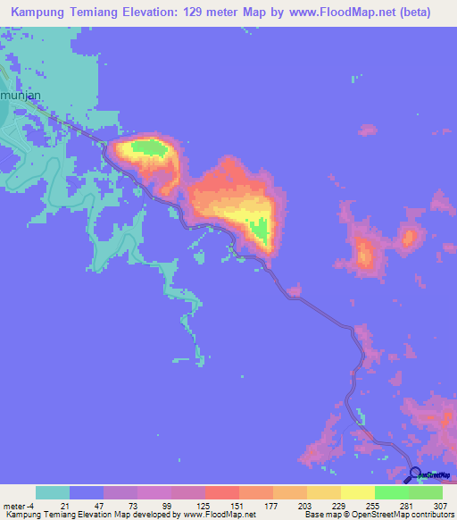 Kampung Temiang,Malaysia Elevation Map