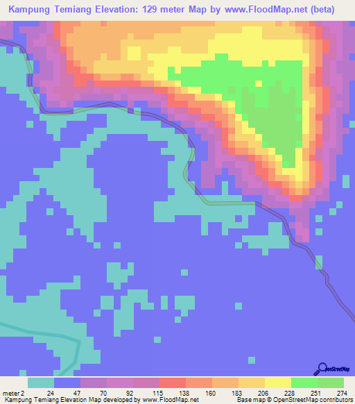 Kampung Temiang,Malaysia Elevation Map