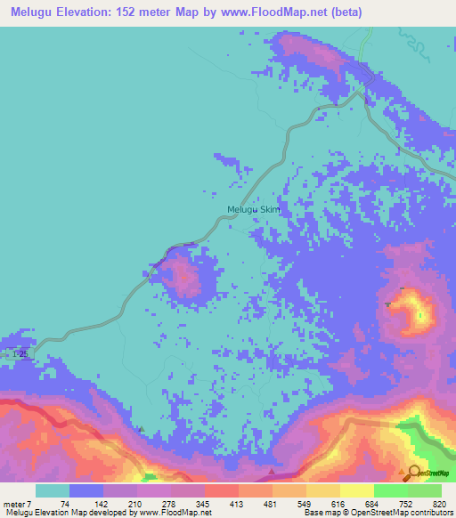 Melugu,Malaysia Elevation Map