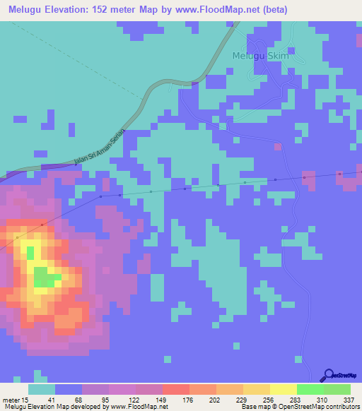 Melugu,Malaysia Elevation Map