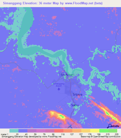 Simanggang,Malaysia Elevation Map