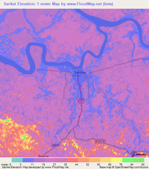 Sarikei,Malaysia Elevation Map