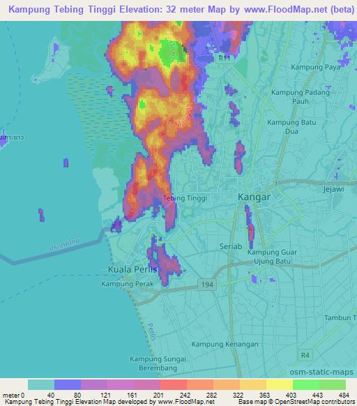 Kampung Tebing Tinggi,Malaysia Elevation Map