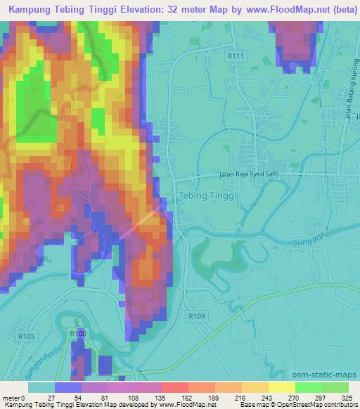 Kampung Tebing Tinggi,Malaysia Elevation Map