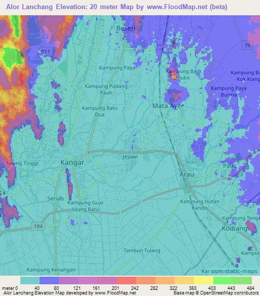 Alor Lanchang,Malaysia Elevation Map