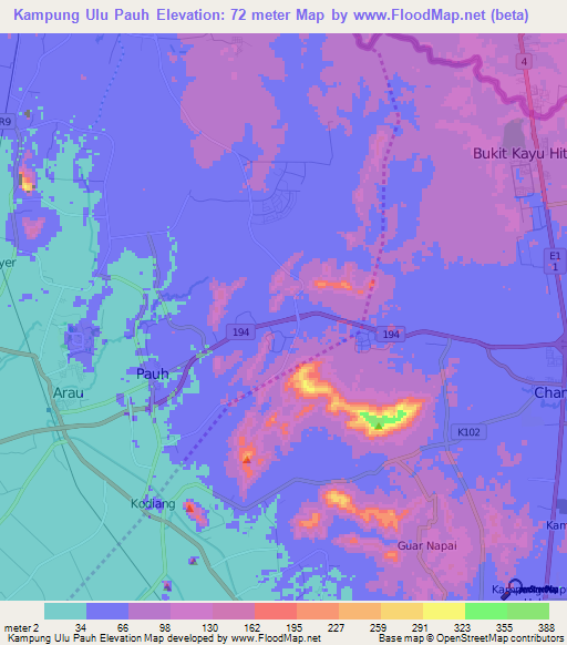 Kampung Ulu Pauh,Malaysia Elevation Map
