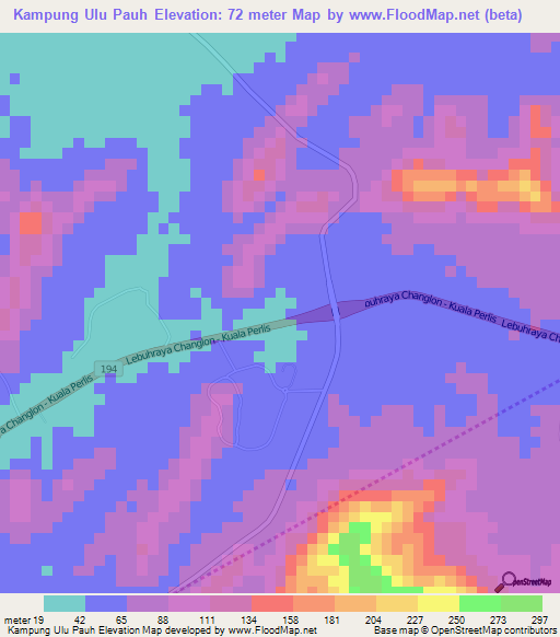 Kampung Ulu Pauh,Malaysia Elevation Map
