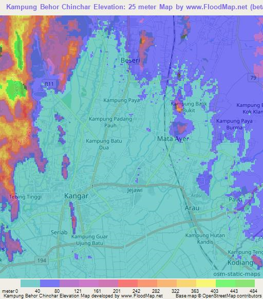 Kampung Behor Chinchar,Malaysia Elevation Map