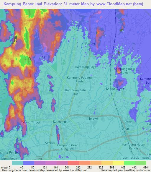 Kampung Behor Inai,Malaysia Elevation Map