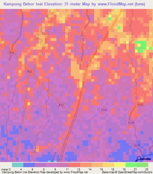 Kampung Behor Inai,Malaysia Elevation Map