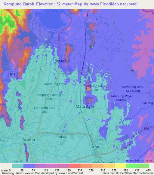 Kampung Baroh,Malaysia Elevation Map