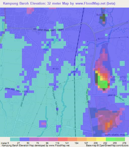 Kampung Baroh,Malaysia Elevation Map