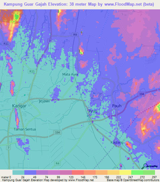 Kampung Guar Gajah,Malaysia Elevation Map