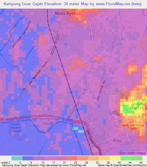 Kampung Guar Gajah,Malaysia Elevation Map