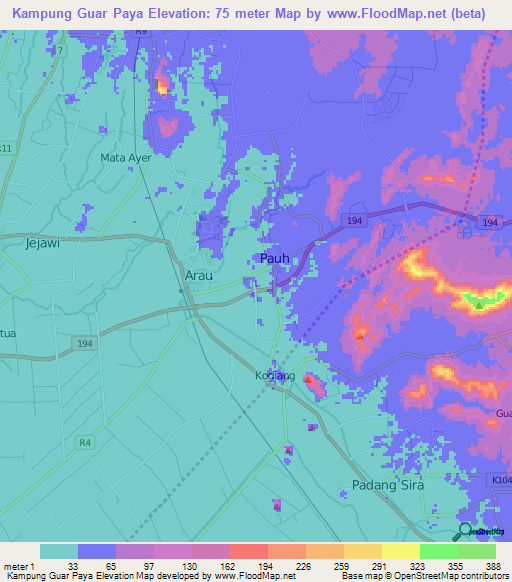 Kampung Guar Paya,Malaysia Elevation Map