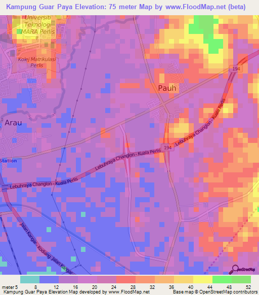 Kampung Guar Paya,Malaysia Elevation Map