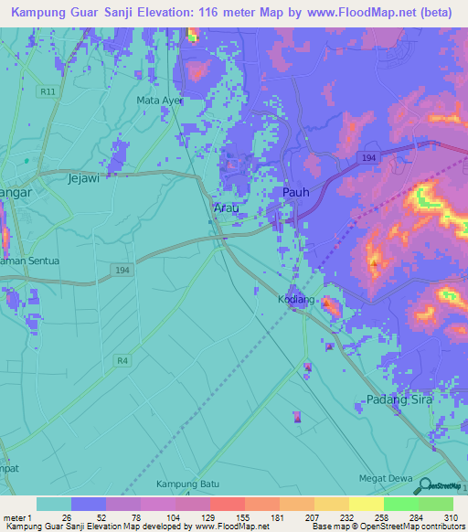 Kampung Guar Sanji,Malaysia Elevation Map
