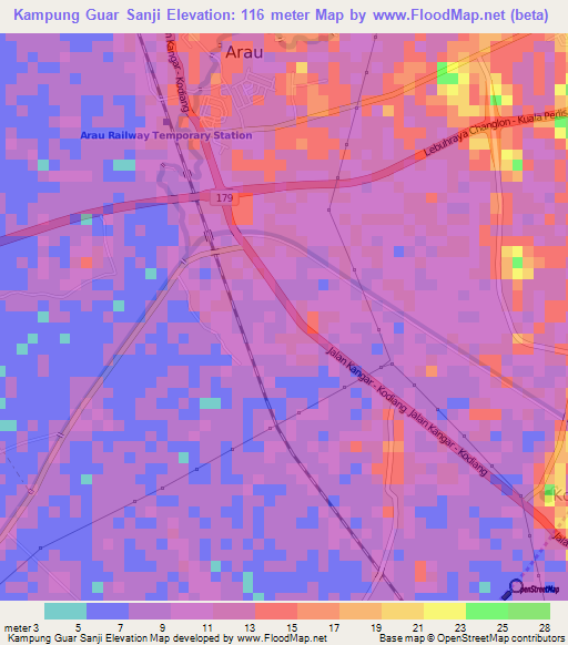 Kampung Guar Sanji,Malaysia Elevation Map