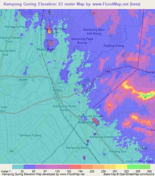 Kampung Guring,Malaysia Elevation Map