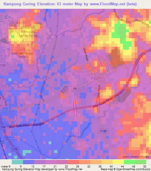 Kampung Guring,Malaysia Elevation Map