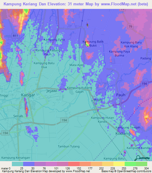 Kampung Keriang Dan,Malaysia Elevation Map
