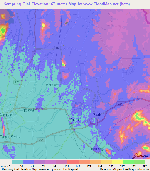 Kampung Gial,Malaysia Elevation Map