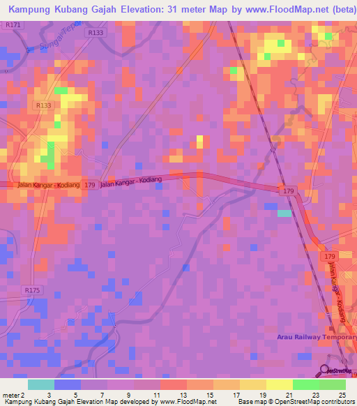 Kampung Kubang Gajah,Malaysia Elevation Map