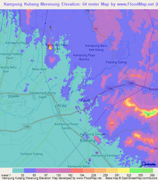 Kampung Kubang Merenung,Malaysia Elevation Map