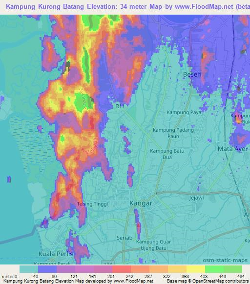 Kampung Kurong Batang,Malaysia Elevation Map