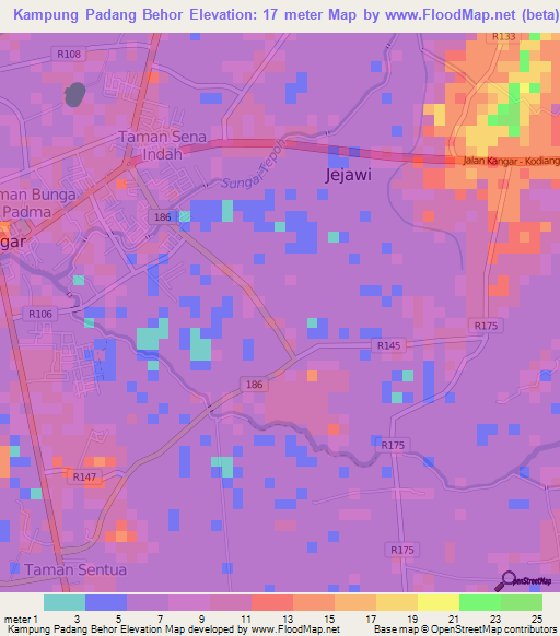 Kampung Padang Behor,Malaysia Elevation Map