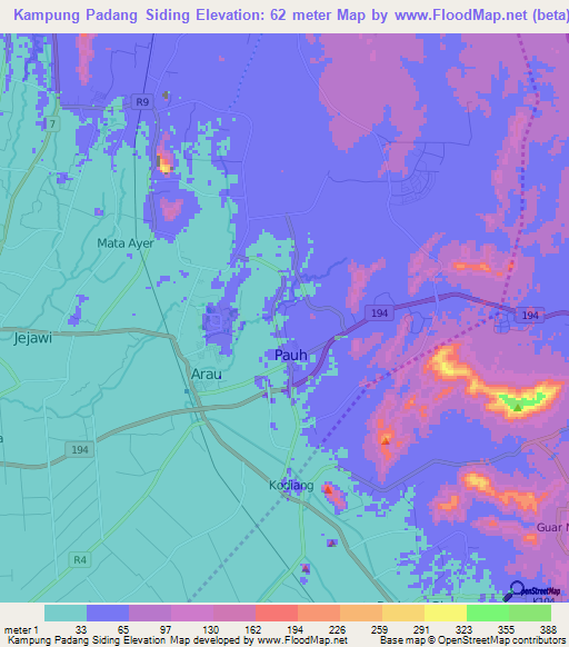 Kampung Padang Siding,Malaysia Elevation Map