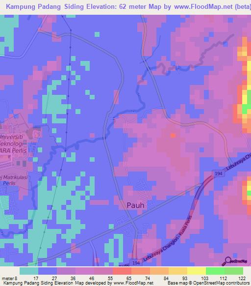 Kampung Padang Siding,Malaysia Elevation Map