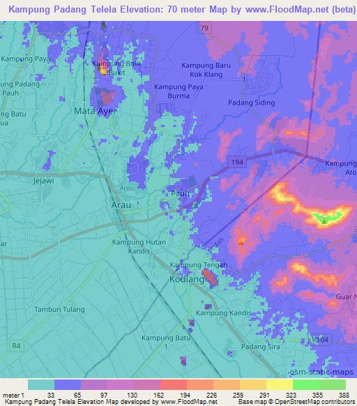 Kampung Padang Telela,Malaysia Elevation Map