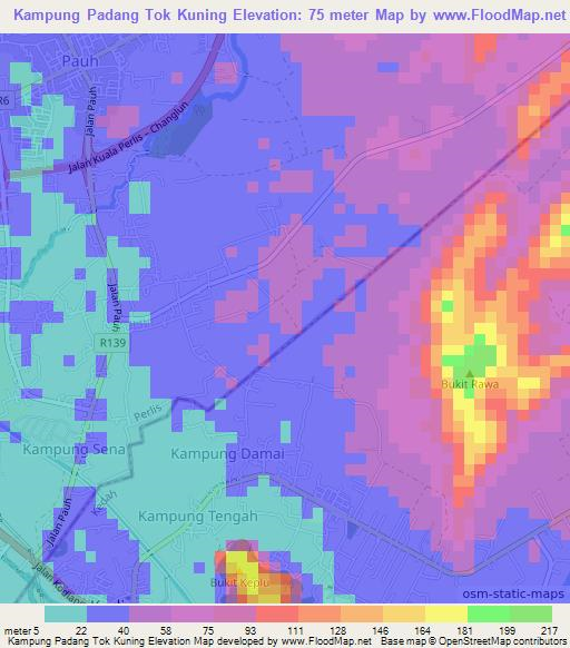 Kampung Padang Tok Kuning,Malaysia Elevation Map