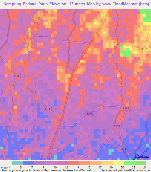 Kampung Padang Pauh,Malaysia Elevation Map